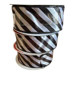 Black & White Striped Wired Ribbon 2.5" x 80 Ft Roll For Crafts Gift Wrapping De